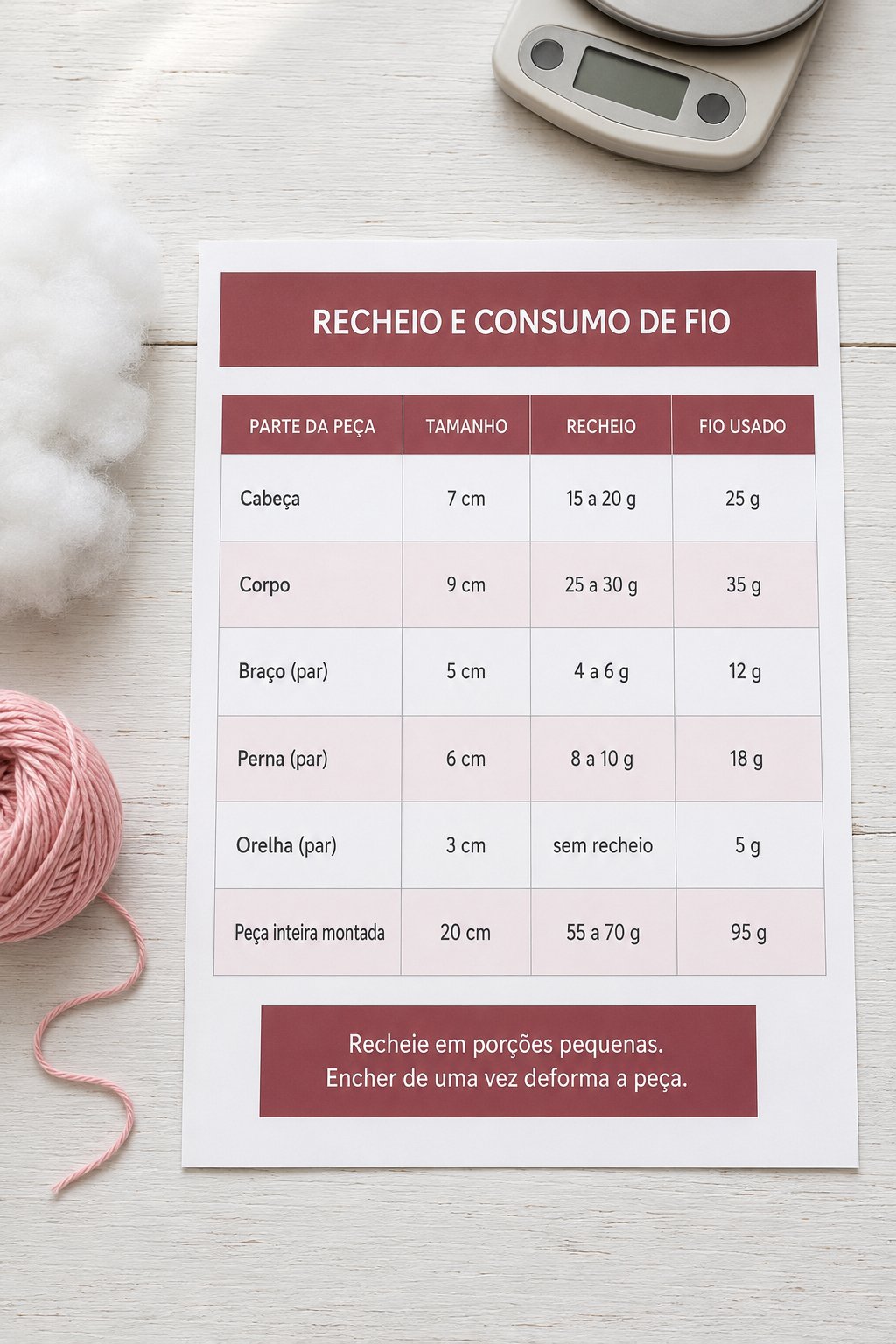 Recheio e Consumo de Fio